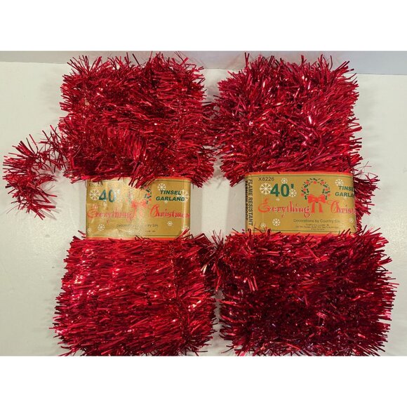 Vintage Red Tinsel Christmas Tree Garland Holiday Decor Lot of 2 NEW - Picture 1 of 5